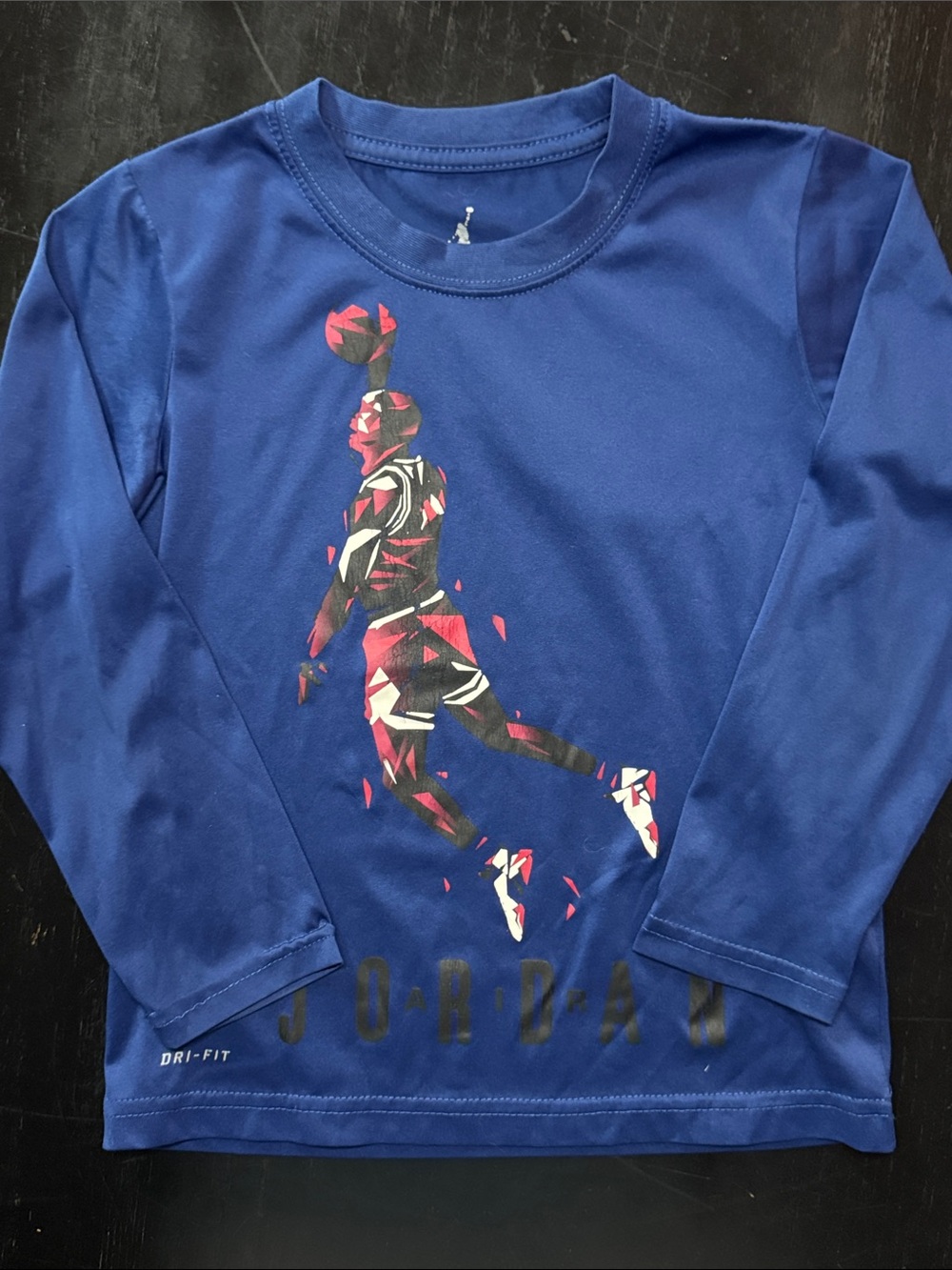 Jordan Boys Blue Long-Sleeve Dri-FIT Tee with Multicolor Jumpman Graphic